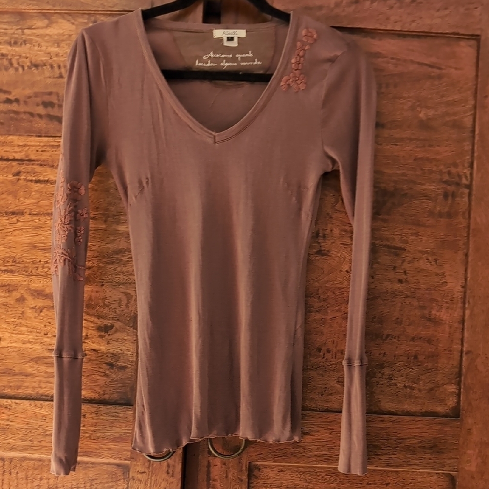 Brown V-Neck Long Sleeve Shirt